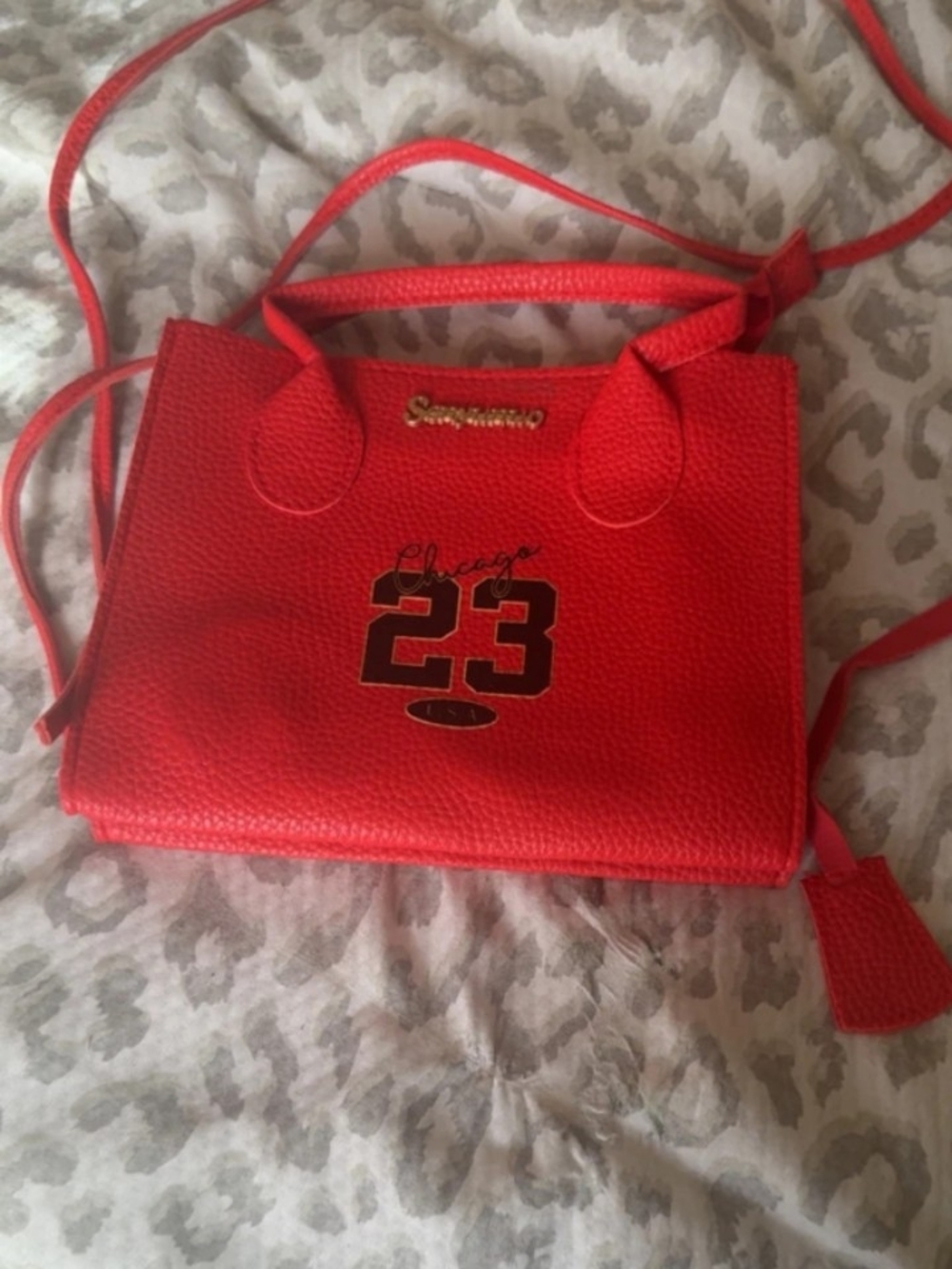 Red Chicago 23 Leather Tote Bag